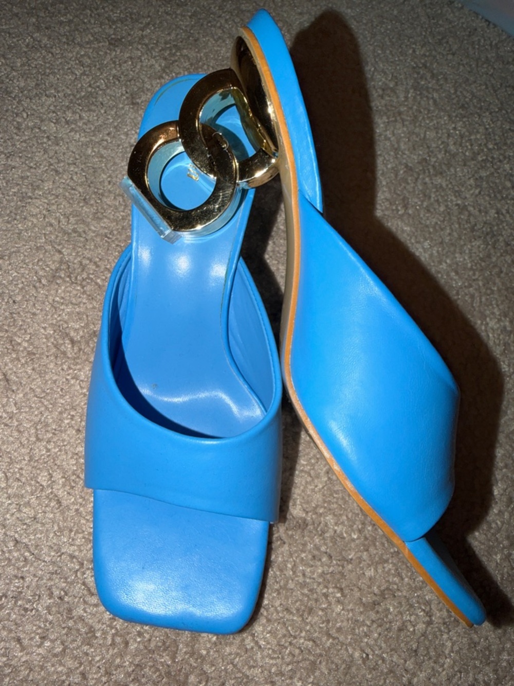 Women’s Blue Slide Sandals with Gold Ring Accent